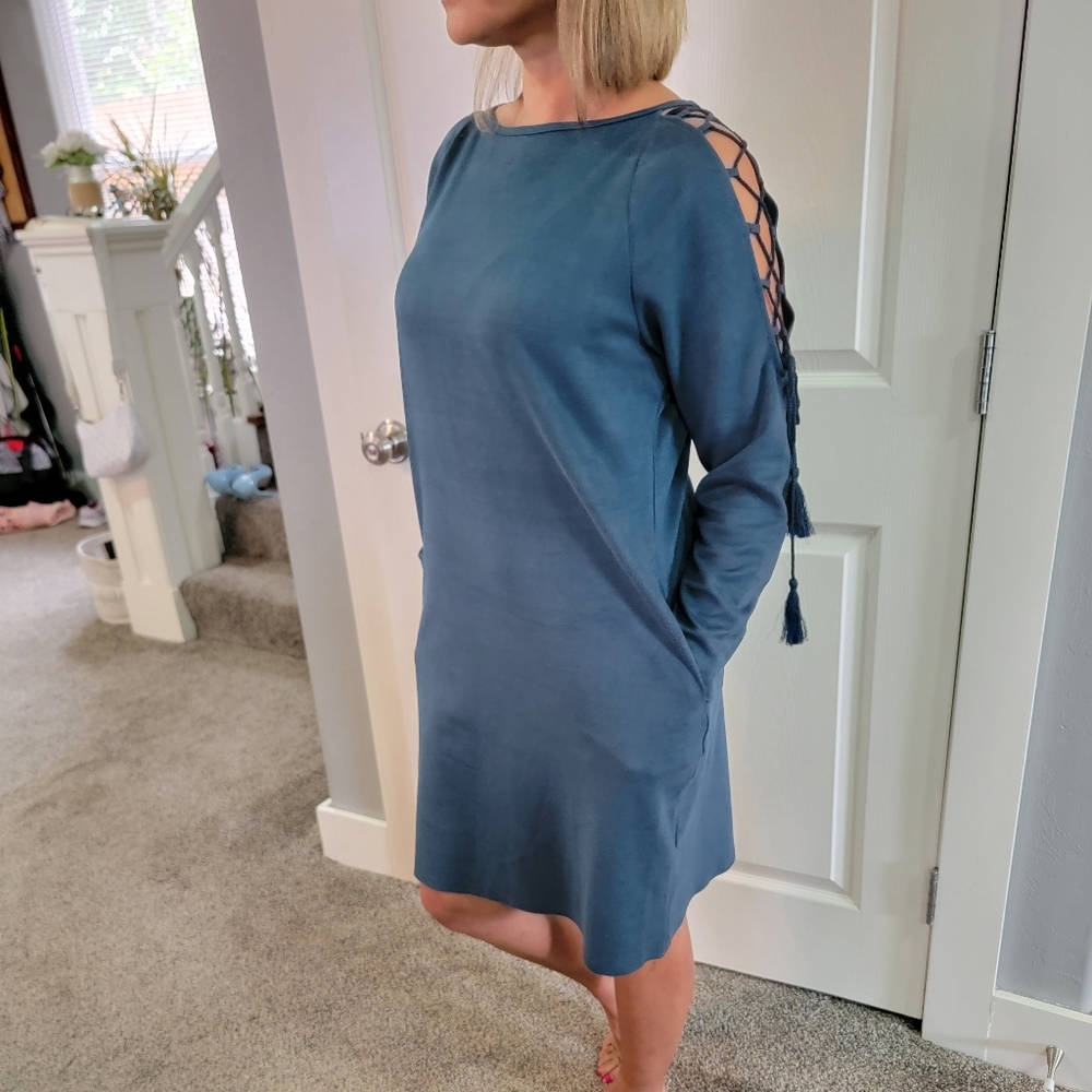 Joh mauve faux suede dark teal long Sleeveless dress
